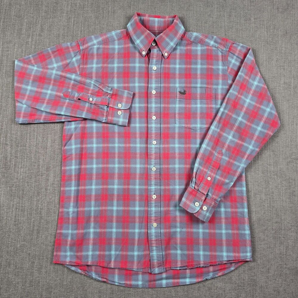 Southern Marsh Shirt Mens M Red Plaid Cotton Flannel Long Sleeve Outdoor Preppy